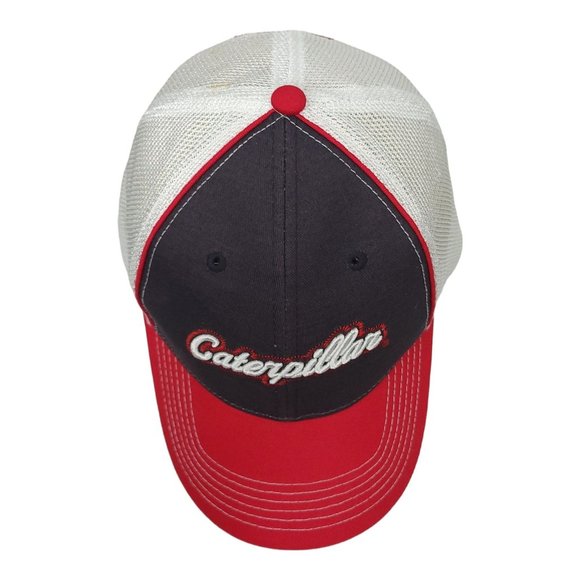 Caterpillar 3D Logo Mesh Strapback Cap Trucker Baseball Hat CAT Blue Red - Picture 6 of 12
